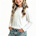 thumbnail image 1 of WAVSUF Girls Ruffle Mock Neck Tee, Skinny Fit Long Sleeve Ruffle Hem Winter Base Comfort Undershirt White 5, 1 of 6