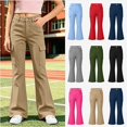 thumbnail image 1 of WAVSUF Girls School Flare Pants Elastic Waist Soft Comfort with Pockets Fall Casual Uniform Pants Brown 7-8, 1 of 9