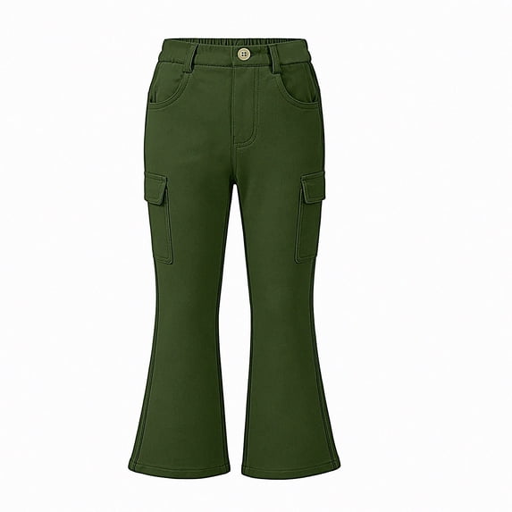 WAVSUF Girls School Flare Pants Soft Comfort Elastic Waist with Pockets Fall Casual Uniform Pants Green 14-16