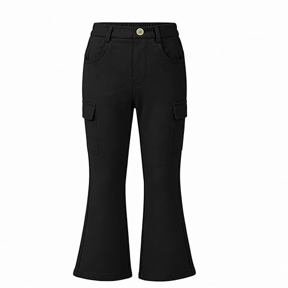 WAVSUF Girls School Flare Pants with Pockets Soft Comfort Elastic Waist Fall Casual Uniform Pants Black 9