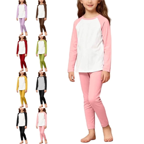 WAVSUF Girls Sets 2 Piece Soft Stretch Round Neck Long Sleeve Top and Leggings Spring Comfort Home Outfits Red 3