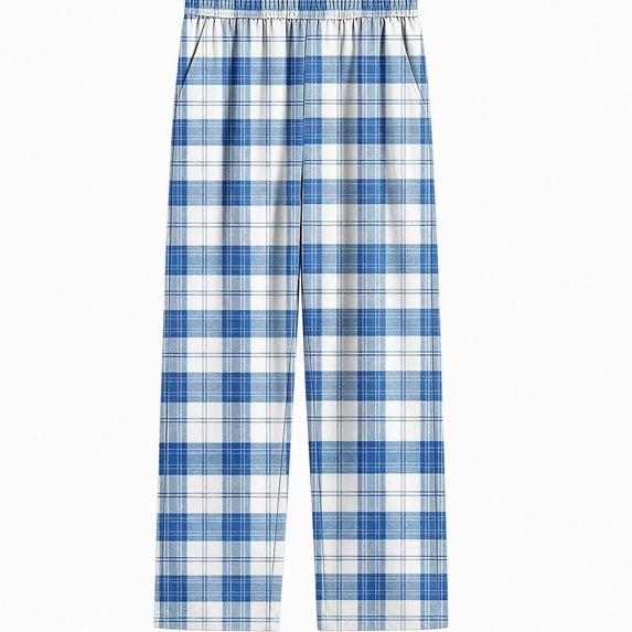 WAVSUF Girls Sleepwear Pants Elastic Waist Plaid Printed with Pockets Fall Casual Soft Breathable Pants Blue 14-16
