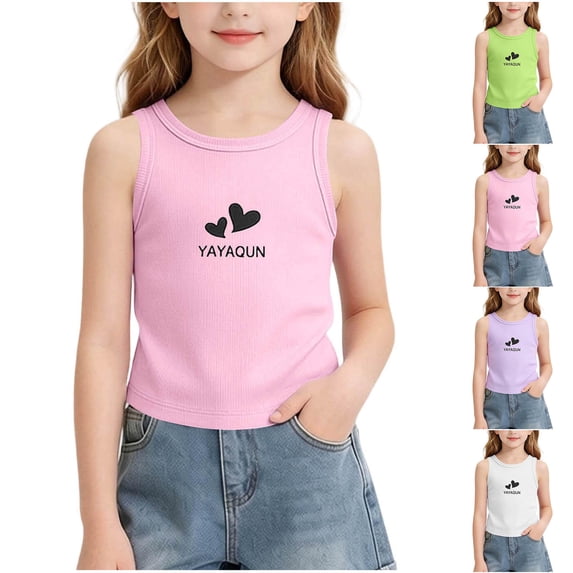 WAVSUF Girls Sleeveless Tank Tops Cotton Breathable Cartoon Print Sleeveless Kids Summer Daily Comfort Undershirt Purple Size 3