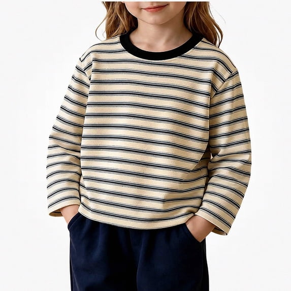 WAVSUF Girls Stripe Pullover, Long Sleeve Round Neck Loose Fit Fall Casual Comfort Top Black 3