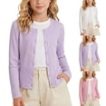 thumbnail image 1 of WAVSUF Girls Sweater Jacket Lightweight Long Sleeve Crew Neck Comfort Soft Fall Thin Style Cardigan Purple 7-8, 1 of 8
