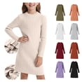thumbnail image 1 of WAVSUF Girls Sweater Knitted Dress Long Sleeve Round Neck Skinny Fit Winter Warm Base Dress Gray 11, 1 of 9