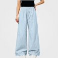 thumbnail image 1 of WAVSUF Girls Wide Leg Pants Lightweight Elastic Waist Ruffle Hem Daily Casual Pants Blue 13, 1 of 6
