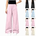 thumbnail image 1 of WAVSUF Girls Wide Leg Pants Ruffle Hem Lightweight Elastic Waist Daily Casual Pants Pink 7-8, 1 of 6