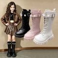 thumbnail image 1 of WAVSUF Girls Wide Width Boots Round Toe Soft Sole Mid Calf Winter Warm Platform Boots White 10.5 Little Kid, 1 of 10