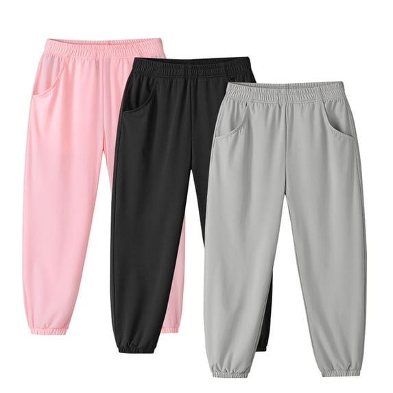 WAVSUF Jogger Pants for Girls Elastic Waist with Pockets Lightweight Summer Lounge Sweatpants Gray 9