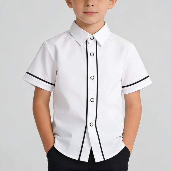 WAVSUF Kids Boys Button Up Shirt Lightweight Striped Print Short Sleeve School Uniform Collar Shirts Multi-color 2