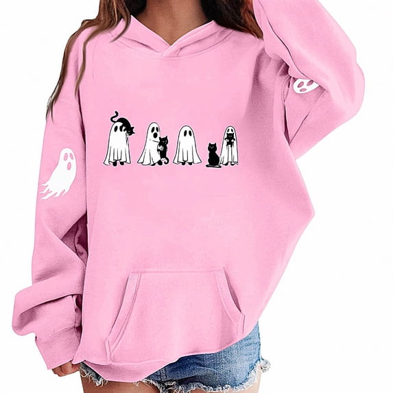 WAVSUF Kids Boys Hoodie, with Pockets Loose Fit Long Sleeve Fall Halloween Casual Sweatshirts Pink 9