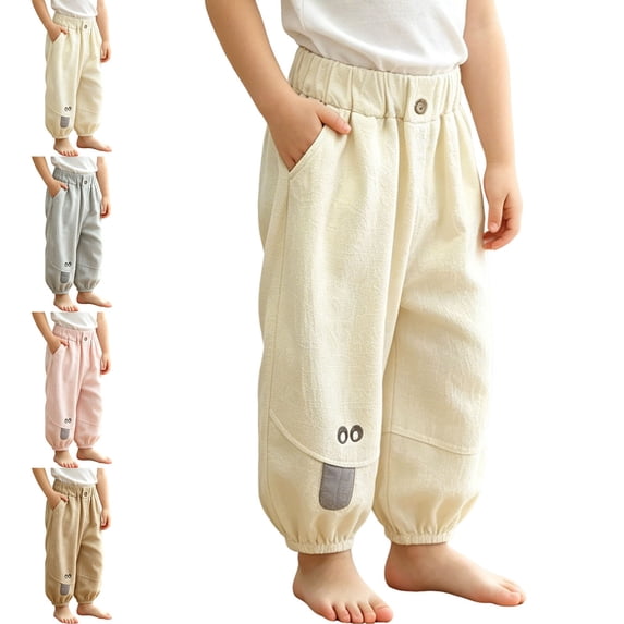WAVSUF Kids Boys Joggers, Elastic Waist Soft Comfort with Pockets Fall Cotton Cute Pants Beige 7-8