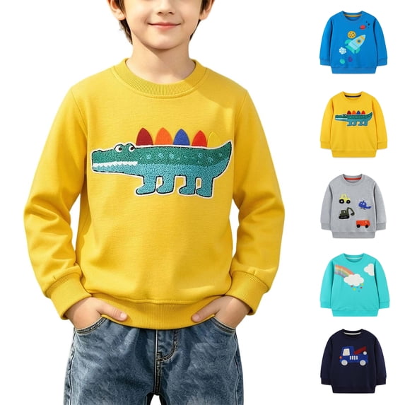 WAVSUF Kids Boys Sweatshirts, Loose Fit Long Sleeve Soft Cotton Fall Trendy Cute Pullover Blue 4
