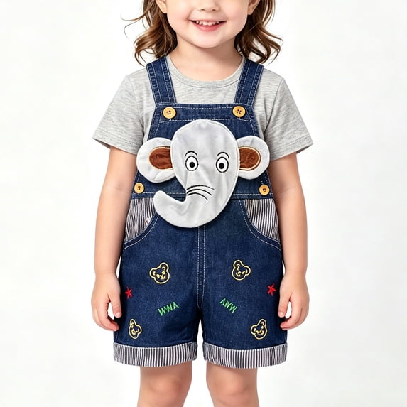 WAVSUF Kids Girls Bodysuits Trendy Cute Cartoon Print Adjustable Strap Summer Casual Comfort Jean Rompers Blue Size 9M