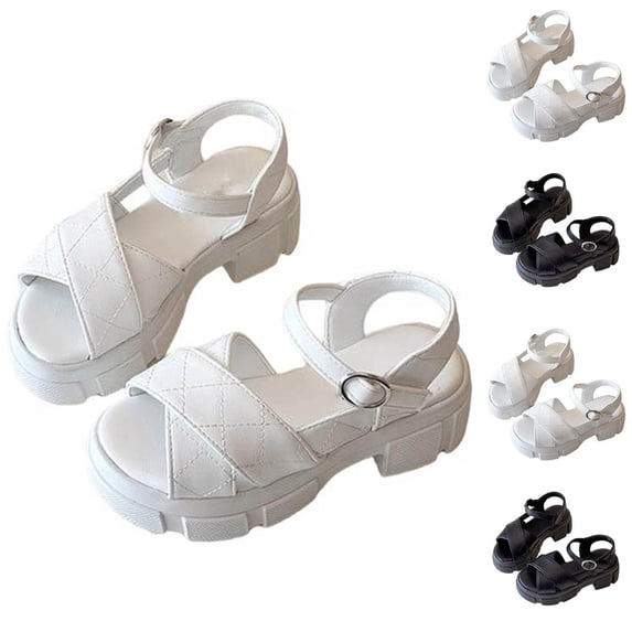 WAVSUF Kids Girls Chunky Sandals Round Toe Cross Strap Soft Sole Summer Casual Dressy Shoes White Size 11 Little Girls