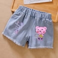 thumbnail image 1 of WAVSUF Kids Girls Cotton Denim Shorts Cartoon Print Tassel Hem Loose Fit Casual Breathable Trendy Shorts B Blue Size 4, 1 of 3