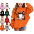 thumbnail image 1 of WAVSUF Kids Girls Halloween Sweatshirt, Loose Fit Long Sleeve Round Neck Festive Fall Casual Pullover Orange 7-8, 1 of 8
