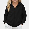 thumbnail image 1 of WAVSUF Kids Girls Hooded Sweatshirt Zipper Fleece Soft Comfortable with Pockets Winter Active Pullover Black 11, 1 of 9