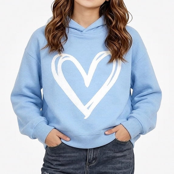 WAVSUF Kids Girls Hoodie, Graphic Detail Hooded Long Sleeve Fall Warm Trendy Sweatshirts 1