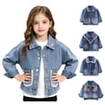 thumbnail image 1 of WAVSUF Kids Girls Jean Jacket Long Sleeve Button Down Embroidered Accent Spring Casual Denim Coat Blue 2, 1 of 9