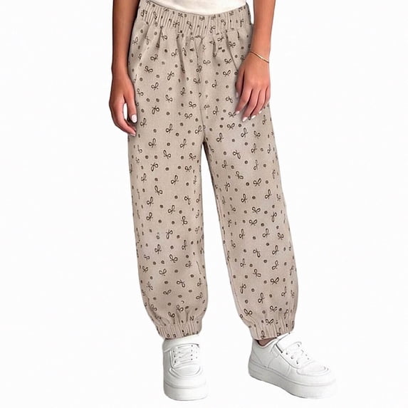 WAVSUF Kids Girls Joggers Lightweight Loose Fit Elastic Waist Daily Casual Fall Pants Beige 7-8