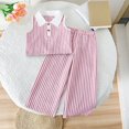 thumbnail image 1 of WAVSUF Kids Girls Outfit Sets 2 Piece Henley Tank Tops and Wide Leg Pants Strap Print Summer Daily Trendy Clothes Pink Size 7-8, 1 of 9