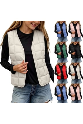 Kids Girls Quilted Vest Full Zip Lightweight Sleeveless Winter Warm Base Jacket Red 5