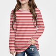 thumbnail image 1 of WAVSUF Kids Girls Tee, Long Sleeve Round Neck Stripe Print Fall Winter Daily T-Shirt Red 3, 1 of 9