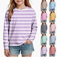 thumbnail image 1 of WAVSUF Kids Girls Tee, Long Sleeve Stripe Print Round Neck Fall Winter Daily T-Shirt Purple 7-8, 1 of 10
