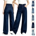thumbnail image 1 of WAVSUF Kids Girls Wide Leg Jeans with Pockets Loose Fit Elastic Waist Fall Daily Denim Pants Blue 7-8, 1 of 7