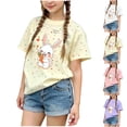 thumbnail image 1 of WAVSUF Kids Graphic T-Shirt Cotton Comfort Short Sleeve Crew Neck Summer Trendy Cute Tee Purple Size 7-8, 1 of 7