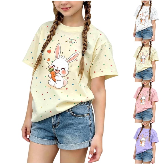 WAVSUF Kids Graphic T-Shirt Cotton Comfort Short Sleeve Crew Neck Summer Trendy Cute Tee Purple Size 7-8