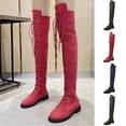thumbnail image 1 of WAVSUF Knee High Boots for Women's Round Toe Lace Up Anti Slip Winter Trendy Flat Boots Green Size 6.5, 1 of 9