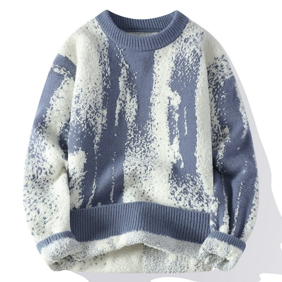 WAVSUF Knit Sweater for Mens Winter Sweaters Leisure Long Sleeves Solid Color Crew Neck Blue Size M