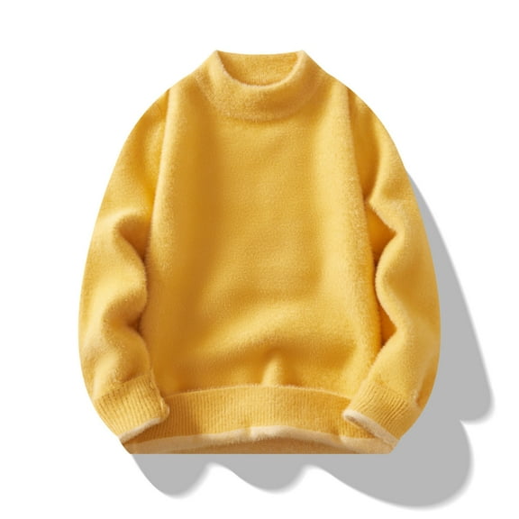 WAVSUF Knitted Pullover Sweaters Mens High Neck Sweatershirt Long Sleeves Sweater Top Yellow Size 2XL