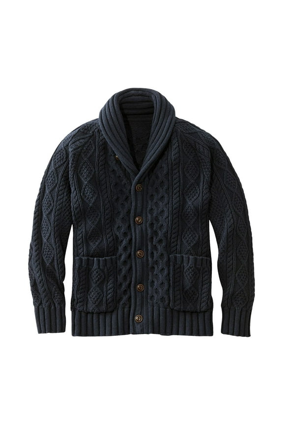 Knitted Pullover Sweaters Mens polo Sweatershirt Cardigan Button Long Sleeves Sweater Top Navy Size XL