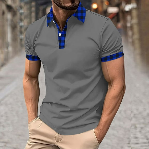 WAVSUF Lapel Polos Men Soft Pique polo Shirt Button T-Shirt Gray Size M
