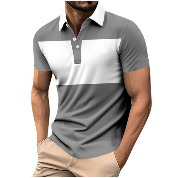 WAVSUF Lapel Polos Men Soft Pique polo Shirt Button T-Shirt Gray Size S