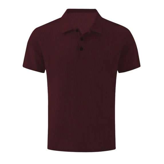 WAVSUF Lapel Polos Men Soft Pique polo Shirt Button T-Shirt Wine Size M