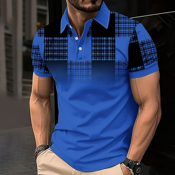 WAVSUF Lapel Polos Men Soft Pique polo Shirt T-Shirt Blue Size 2XL