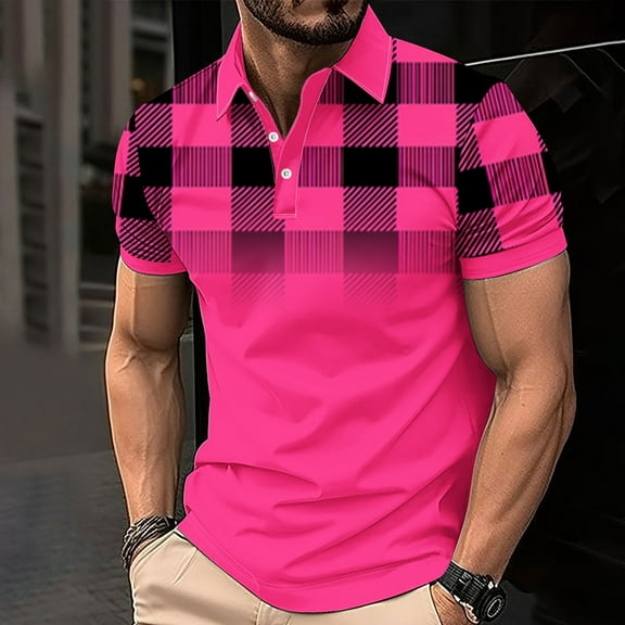 WAVSUF Lapel Polos Men Soft Pique polo Shirt T-Shirt Hot Pink Size 2XL