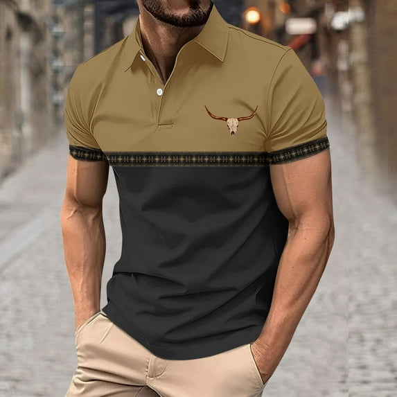 WAVSUF Lapel polo Shirt for Mens Soft Pique Polos Button T-Shirt Khaki Size 3XL