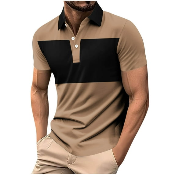 WAVSUF Lapel polo Shirt for Mens Soft Pique Polos Button T-Shirt Khaki Size S