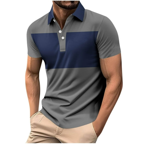 WAVSUF Lapel polo Shirt for Mens Soft Pique Polos Button T-Shirt Navy Size 2XL