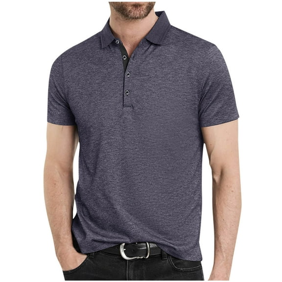 WAVSUF Lapel polo Shirt for Mens Soft Pique Polos Button T-Shirt Sapphire Blue Size S