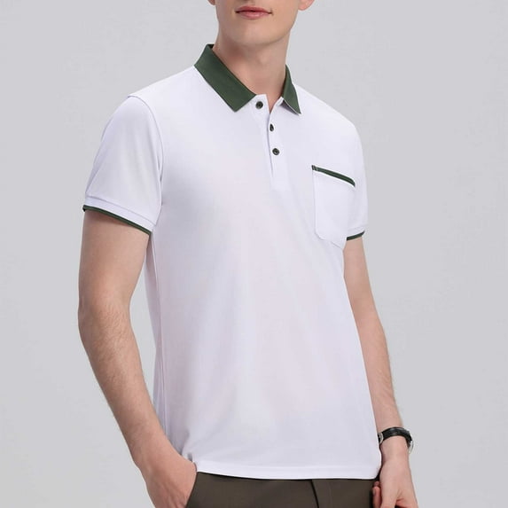 WAVSUF Lapel polo Shirt for Mens Soft Pique Polos Button T-Shirt White Size 3XL