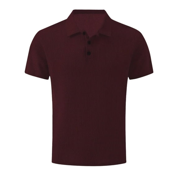 WAVSUF Lapel polo Shirt for Mens Soft Pique Polos Button T-Shirt Wine Size 3XL