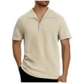 thumbnail image 1 of WAVSUF Lapel polo Shirt for Mens Soft Pique Polos Fashionable Stripe Button T-Shirt Beige Size M, 1 of 3