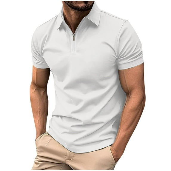 WAVSUF Lapel polo Shirt for Mens Soft Pique Polos Fashionable T-Shirt White Size L